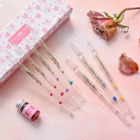 1setbeautiful ink pen dried flower design smooth writing collection handmade crystal glass signature pen for calligraphy