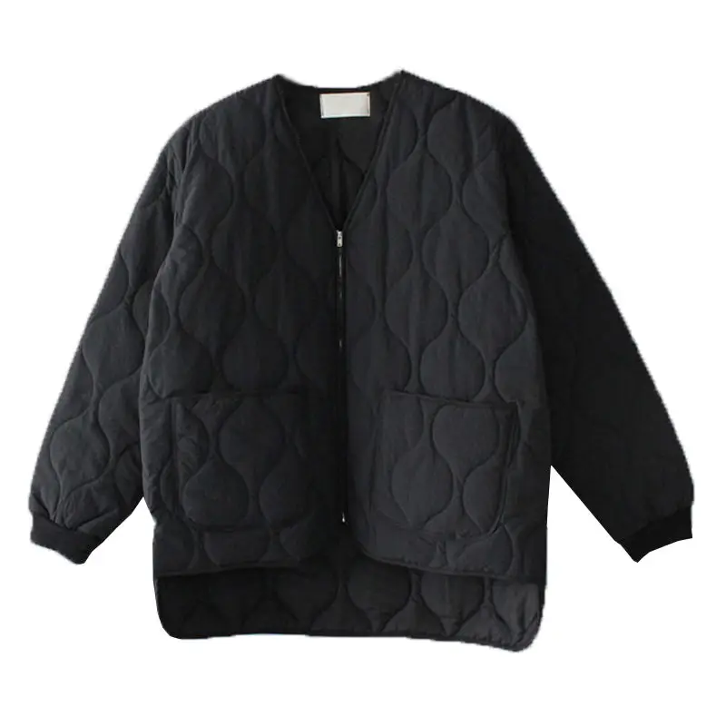 

Light and simple black cotton padded jacket women's autumn and winter Korean version ins small, retro and loose, wear warm
