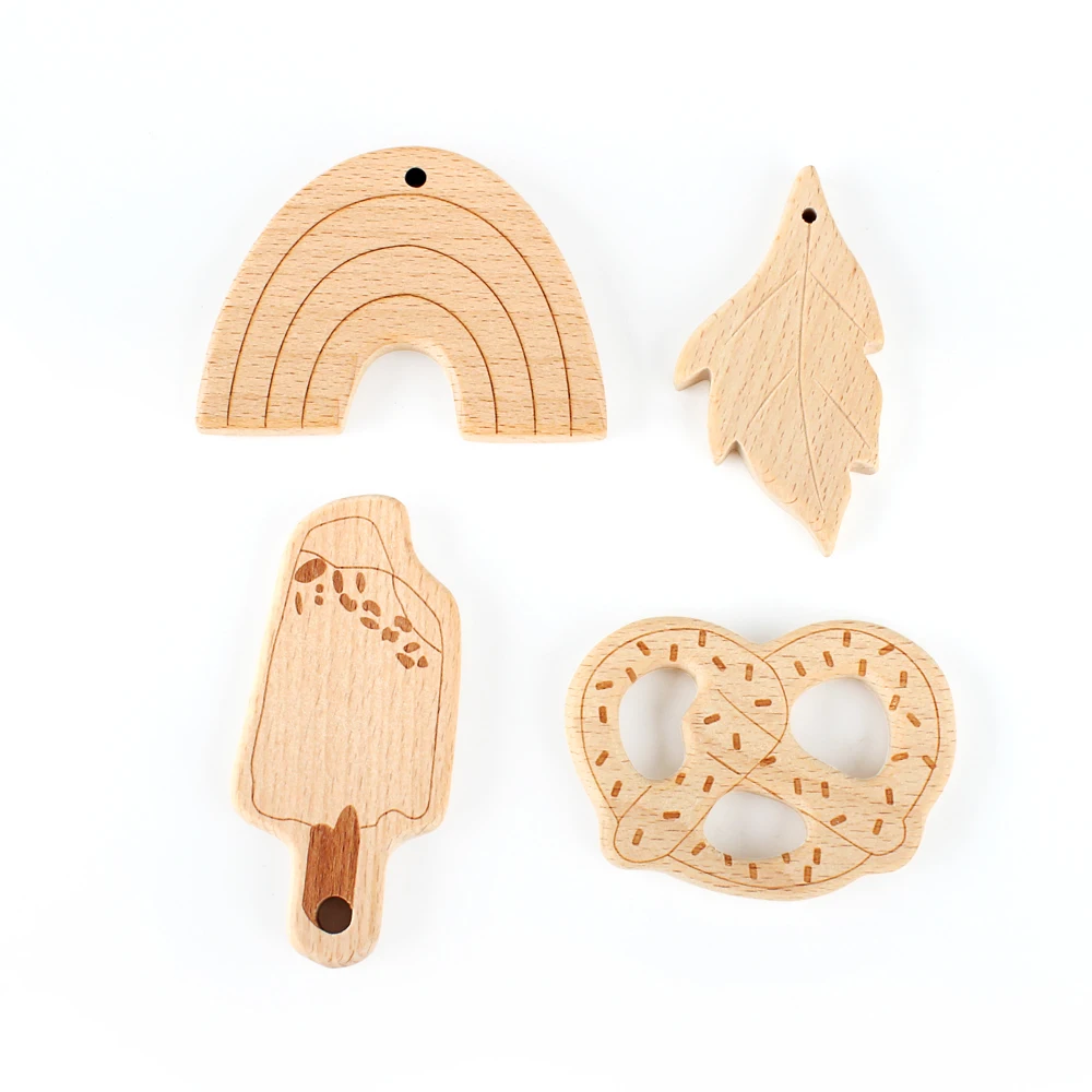 1pc Baby Wooden Teether Food Grade Cartoon Animals DIY Kids Teething Necklace Nursing Toy Natural Beech Wood Baby Rodent Teether images - 6