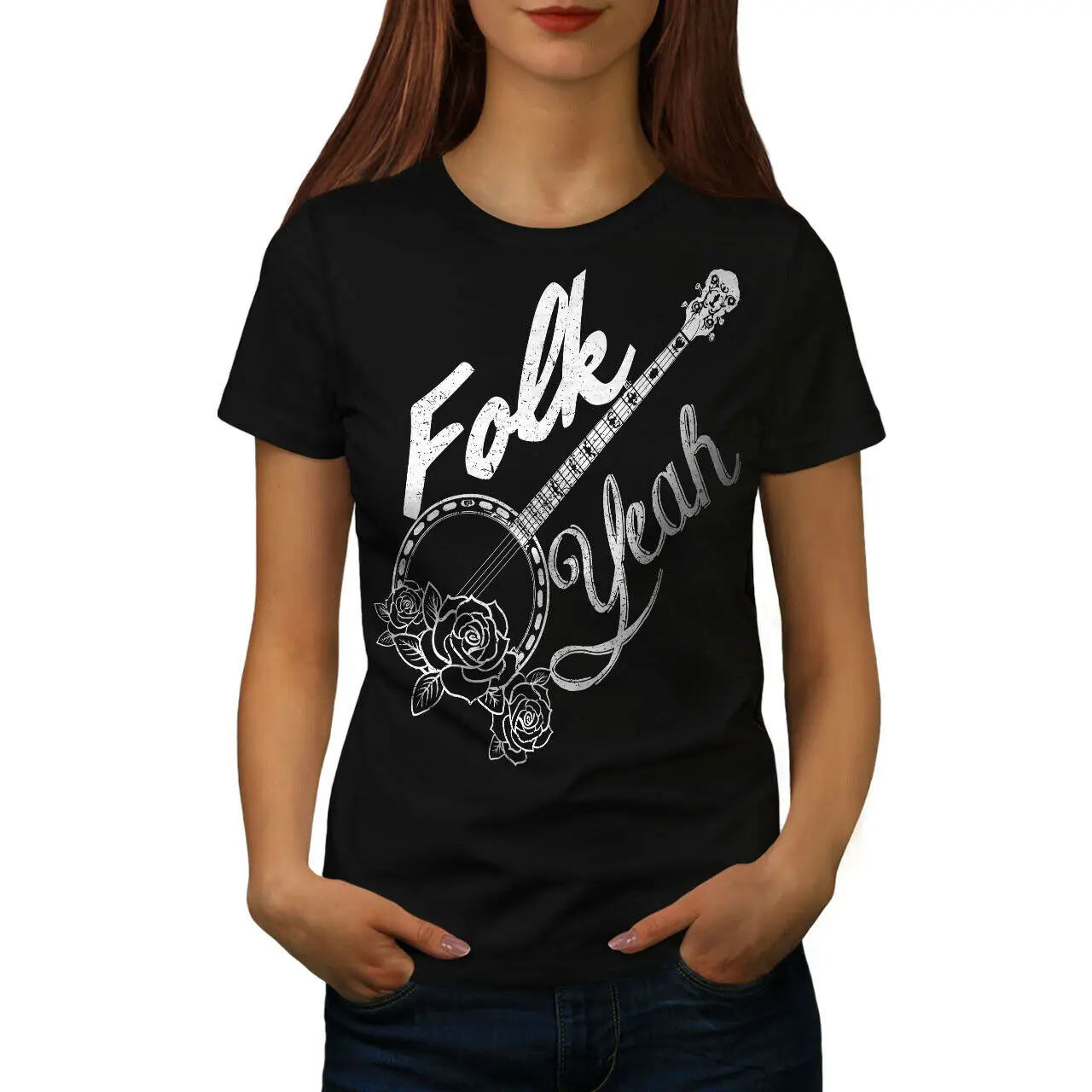 Женская футболка с принтом Народная гитара да Повседневная сарказм|Футболки| |