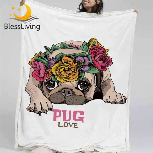 BlessLiving Pug Sherpa Fleece Blanket Super Soft Cozy Pet Dog Funny Bed Throw Blanket Cartoon Animal for Kids 150cmx200cm 1