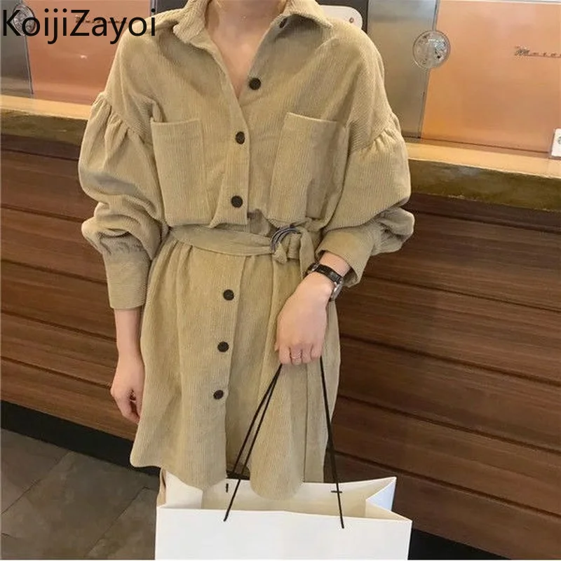 

Женское вельветовое платье Koijizayoi с длинным рукавом, повседневные свободные винтажные платья, Новое поступление весна-осень 2022 года, блузы, ...