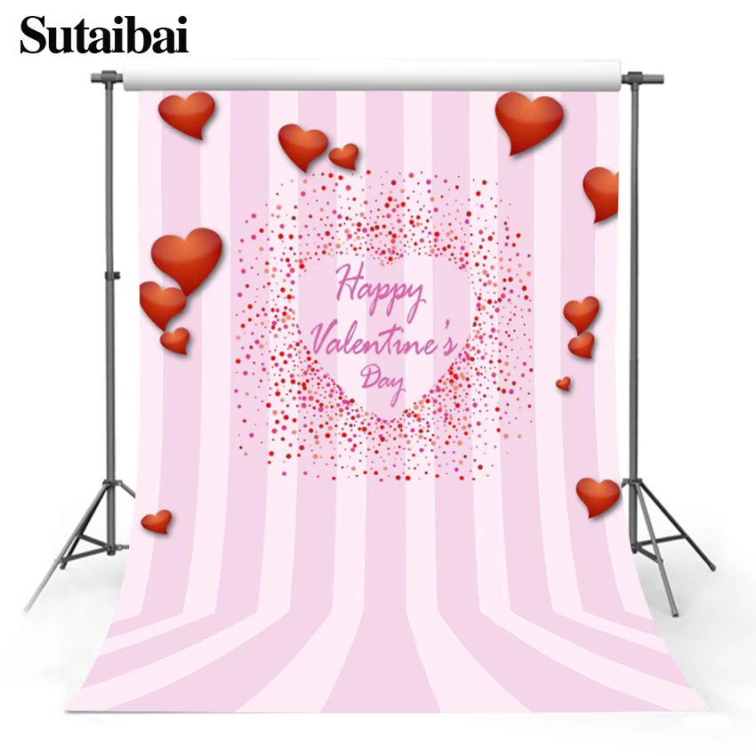 Pink Happy Valentine's Day Photography Background Wall Cloth Red Love Heart February 14 Lovers Portrait Photography Photo Banner