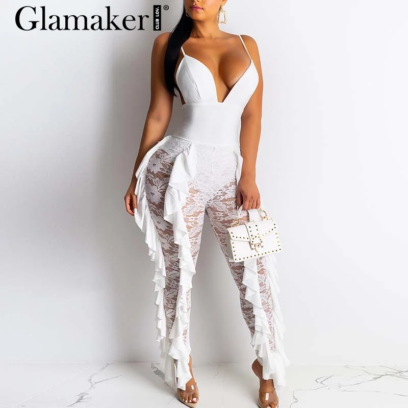 Glamaker кружевной сексуальный белый обтягивающий комбинезон Женский Осенний