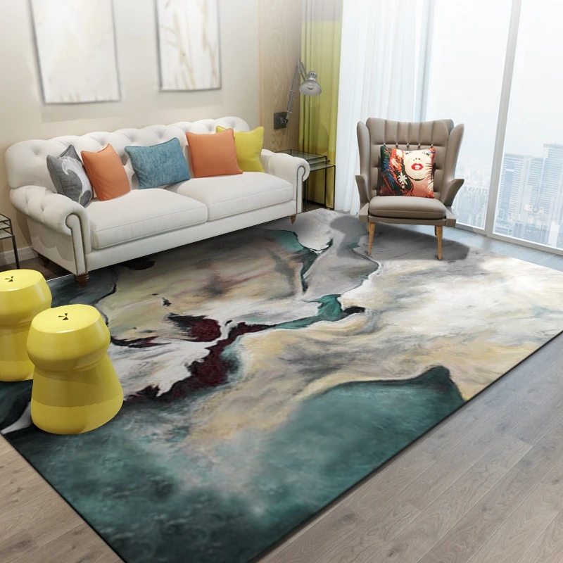 Абстрактный художественный акварельный ковер современный синий желтый красный