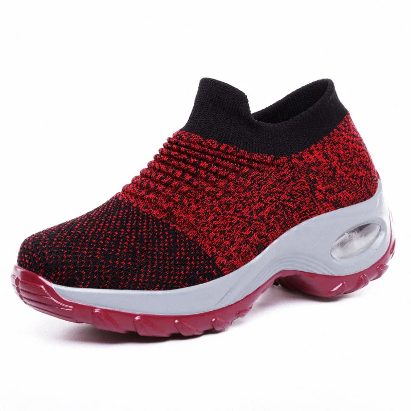 Red Slip On Bjakin/Новинка; спортивная обувь для женщин; обувь для бега на воздушной подушке; женские уличные летние кроссовки; большой 42; женские прогулочные ботинки для бега - Цвет: Red Slip On