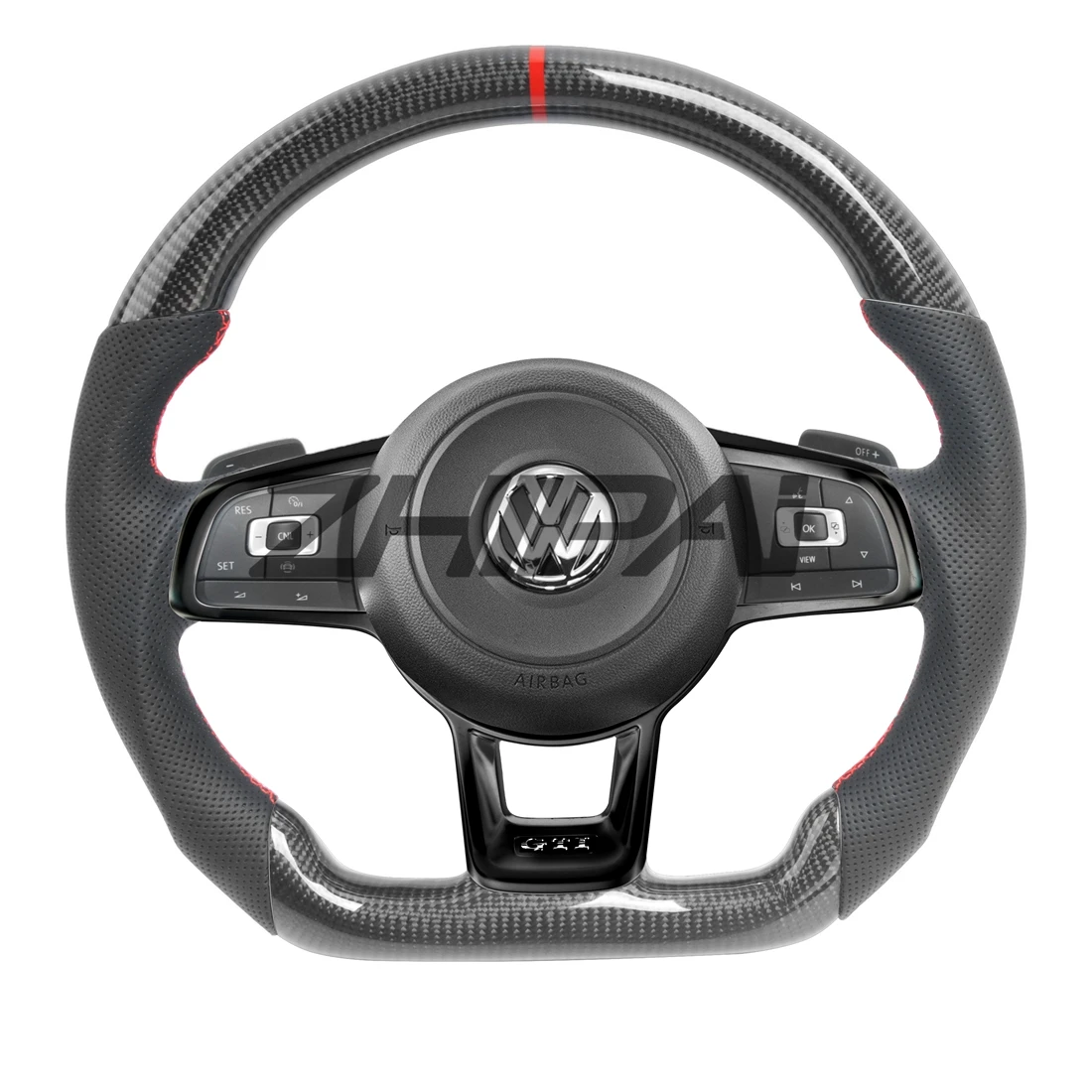 

Carbon Fiber Steering Wheel Surrounded by Perforated Leather for Volkswagen Golf MK7 with LED and Airbag & Button