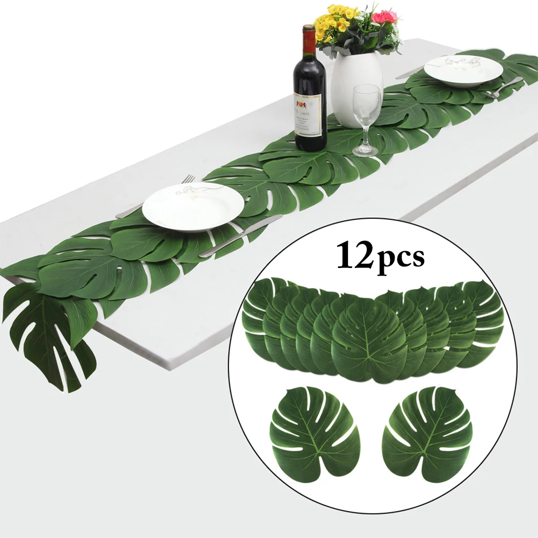 

12pcs Artificial Plants Fake Monstera Palm Tree Leaves Green Plastic Leaf for Wedding DIY Table Decoration
