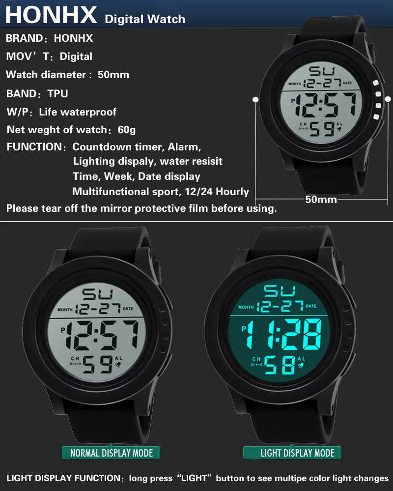 

Mens digital watch Led Waterproof Digital Quartz Fashion wristwatches Military Sport Men's dive watches men electronic watch