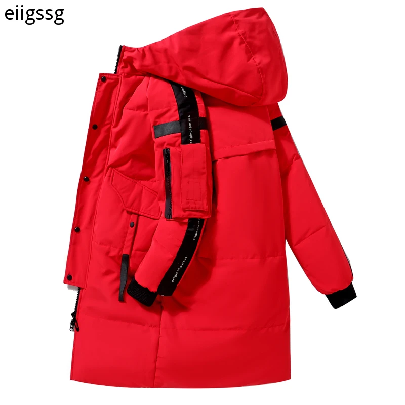 2021 Winter Men's Down Jacket Hooded Fashion Long Down Coat Men Windproof Waterproof Thick Warm Brand Mens Clothing Long Parka