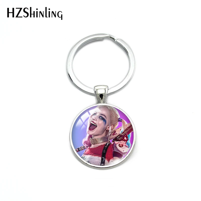HZSHINLING Новая мода отряд самоубийц Харли Куинн петтерн брелок для ключей круглой формы стеклянные Кулоны Подвески Брелок