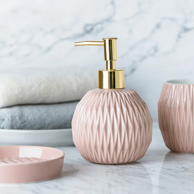 5-piece Set Ceramics Bathroom Accessory Set Washing Tools Bottle Mouthwash Cup Soap Toothbrush Holder Household Articles