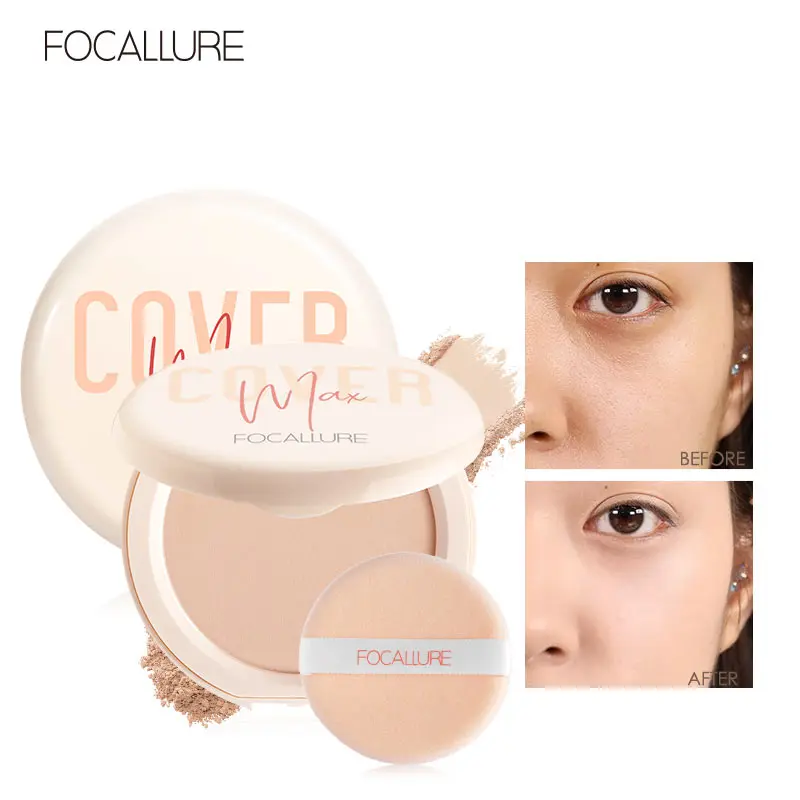 

FOCALLURE Natural Face Powder Mineral Foundations Oil Control Brighten Concealer Whitening Makeup Pressed Powder Cosmetic