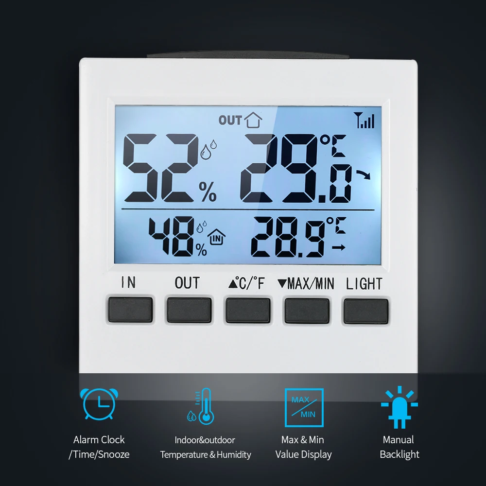 

LCD Digital Wireless Indoor/Outdoor Thermometer Hygrometer ℃/℉ Temperature Humidity Meter with Max Min Value Display Transmitter