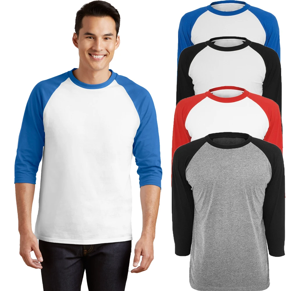 

3/4 Sleeve T-Shirt With Contrast Raglan Sleeves O-neck Cotton Blend Mens Basic Pop Shirts S-XXL