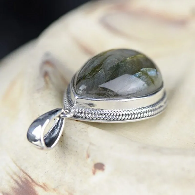 S925 цельное Серебро инкрустированные витой проволоки натуральный Лабрадор