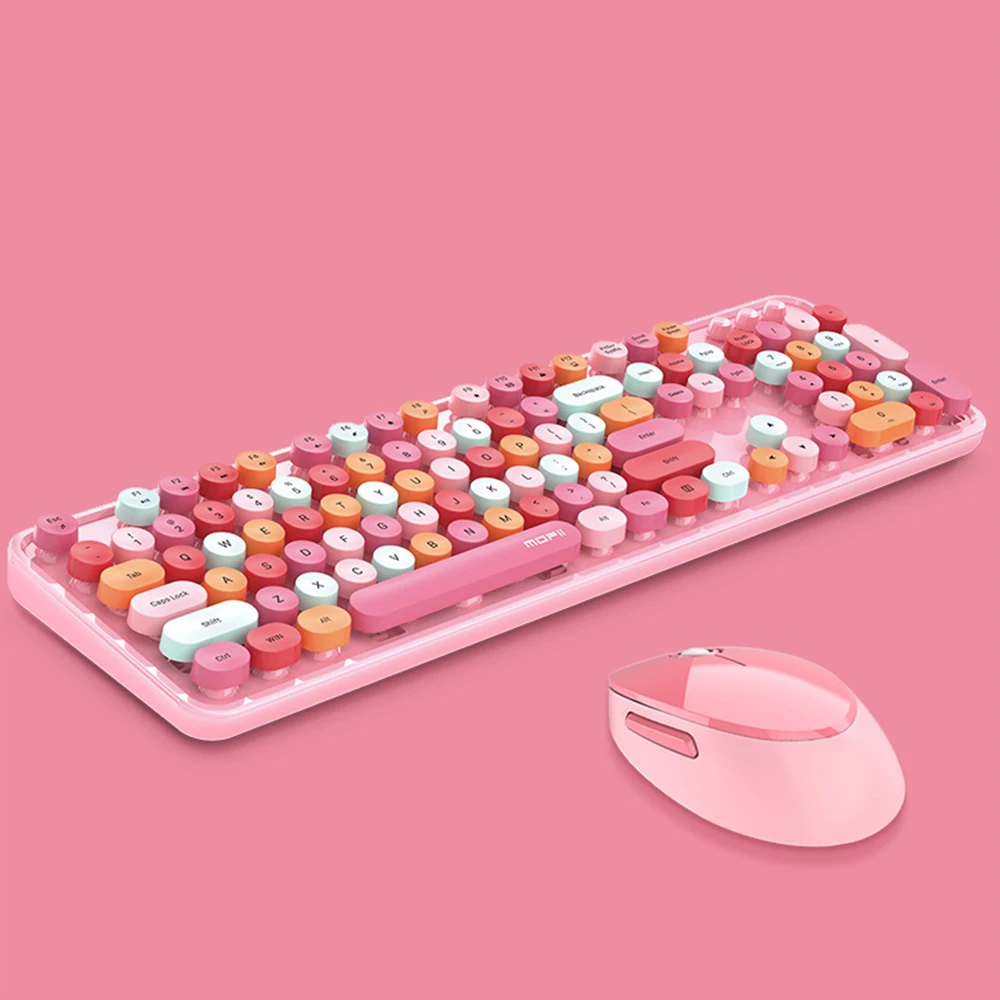 

Sweet Mixed Color Cute Portable 2.4Ghz Wireless Keyboard Mouse Set Girl Universal Desktop Notebook Office Keyboard and Mouse