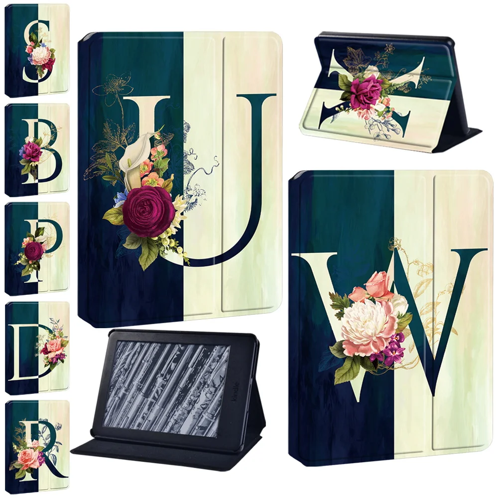

For Amazon Kindle Paperwhite 1 5th/2 6th/3 7th/4 10th/Kindle 10th/Kindle 8th Anti-fall Initial Letter Print Tablet Stand Case