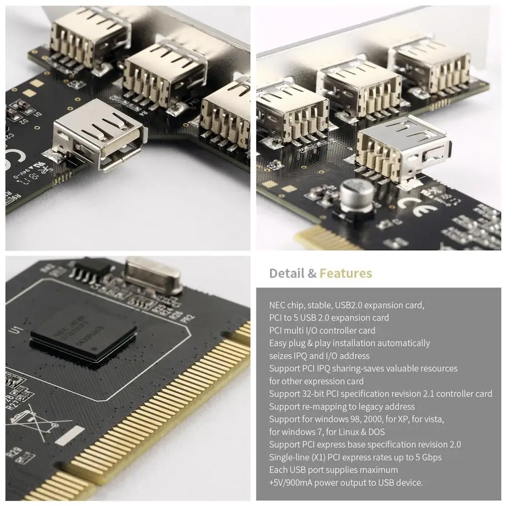 Супер скорость до 5 Гбит/с Стабильная USB2.0 Плата расширения PCI USB 2 0 карта Multi I/O