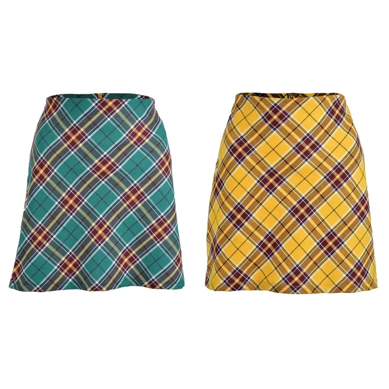 2020 осень зима Европейский Американский мини юбки контрастный цвет клетчатый