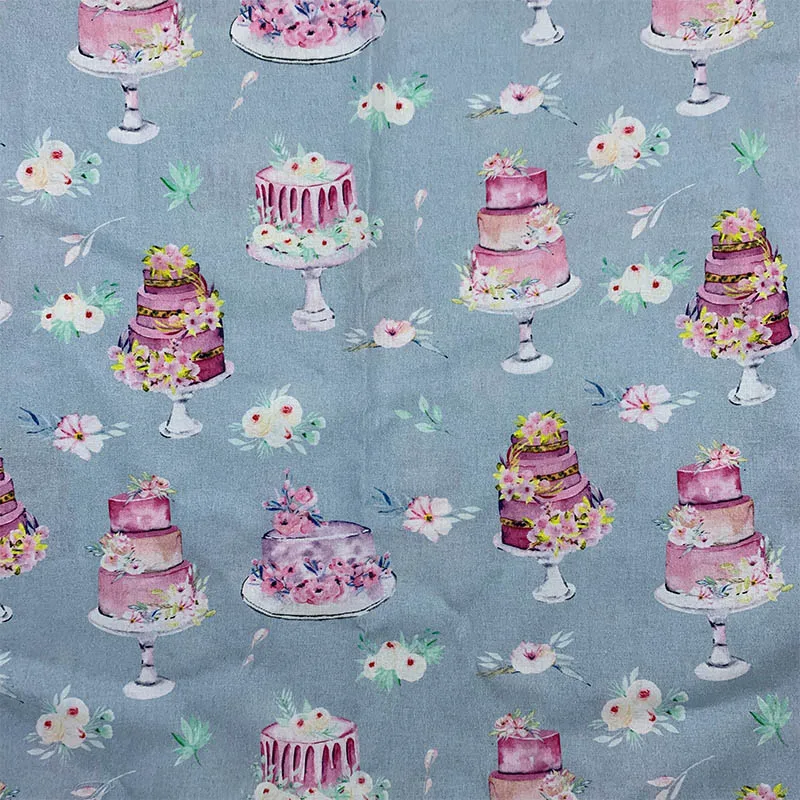 

Y.Zhe Beautiful 100% Cotton Fabric Light Blue Bottom Cake Pattern Digital Printing Sewing Material Children Fabric Diy Shirt
