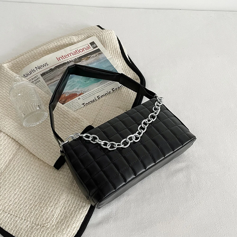 Модная Женская Стеганая Сумка через плечо из искусственной кожи с цепочкой, роскошная однотонная квадратная сумка