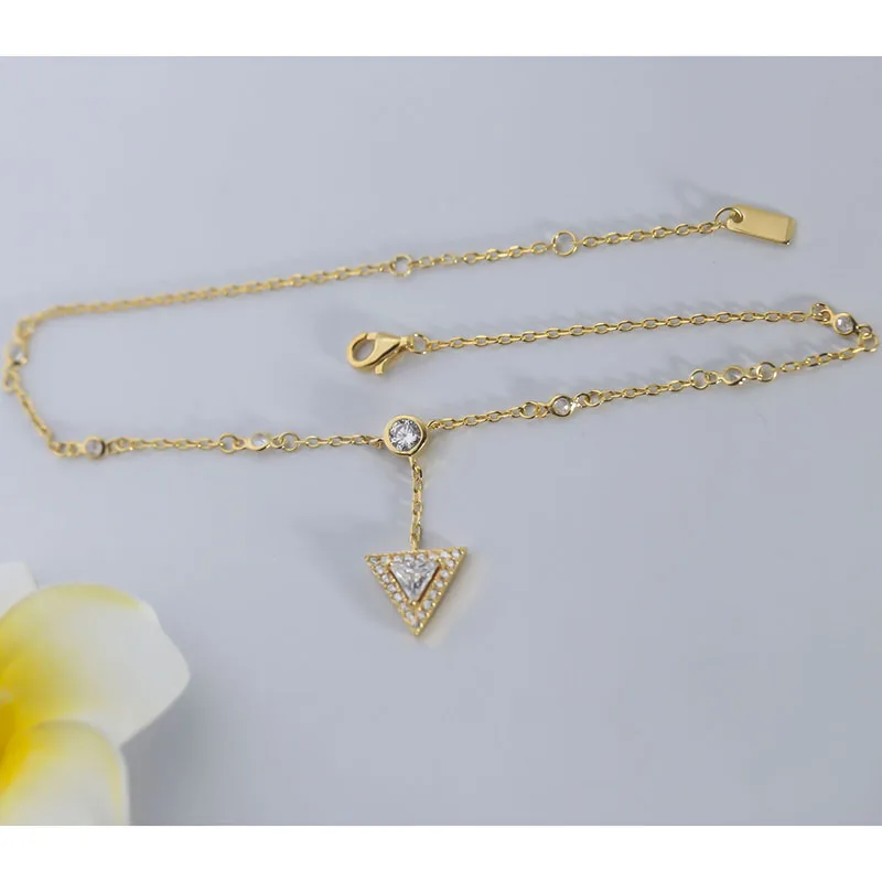 

Gorgeous luxury brand original 925 sterling silver anklet. Triangle diamond design style woman anklet. Beach Music Festival