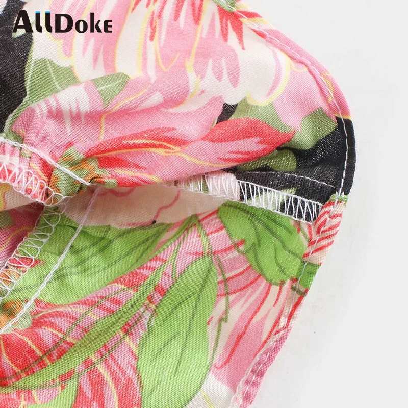 

ALLDOKE vintage floral print sheath dress women summer high waist square collar puff sleeve boho draped short dresses vestidos