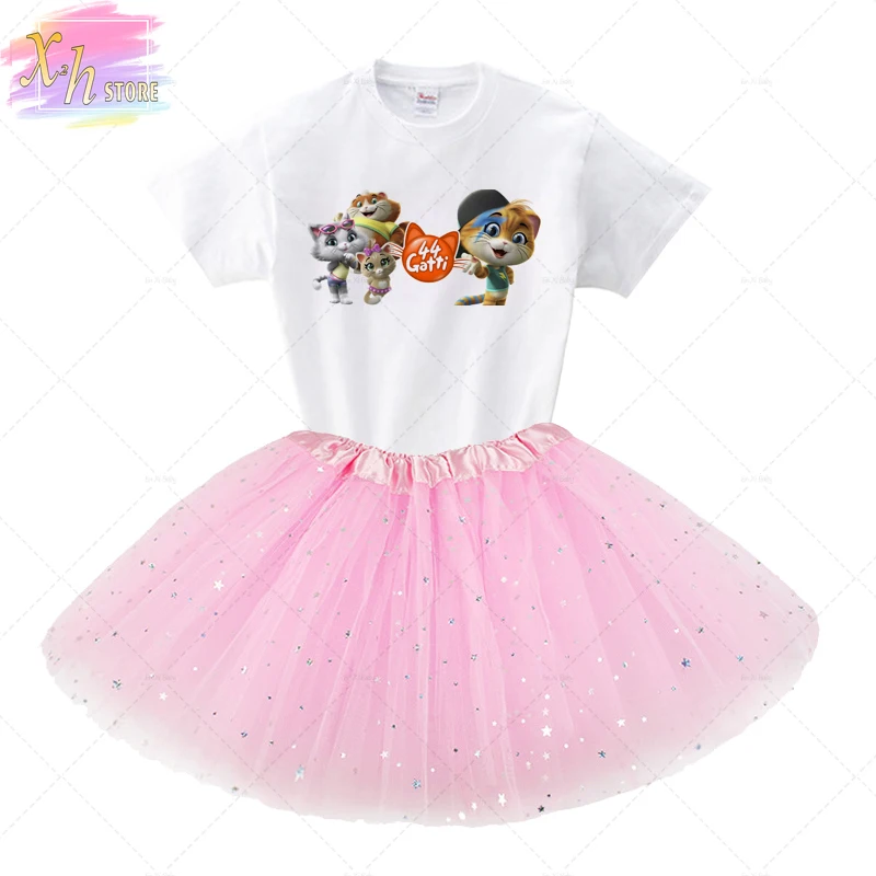 

kids Girl Dress Sets Princess Girl Set Birthday Party 2 Pc Light Dress+t Shirt kids Design TUTU Dress Sets 44 CAT
