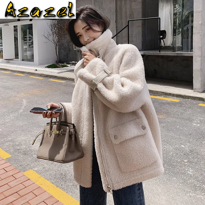 Пальто из натурального меха шерстяная куртка Корейская винтажная овечья шерсть