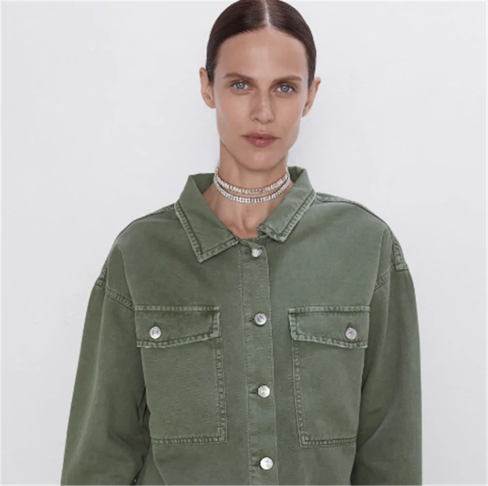 2019 ZA Женская куртка модная Новая Осенняя с карманами богемная отворотом длинным