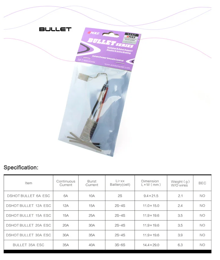 4 шт./лот EMAX BLHeli-S DSHOT Bullet FPV ESC 6A 12A 15A 20A 30A 35A BLHeli s регулятор скорости