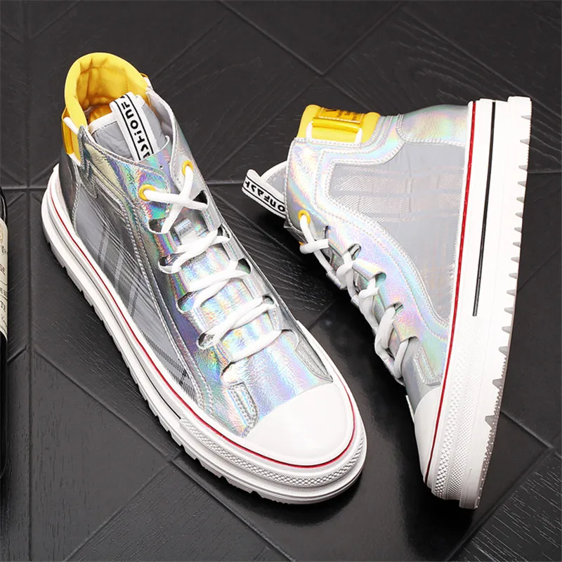 Gold Silver Hip-Hop High Tops Young Men Sneakers Trainers Flat Skateboard Shoes Zapatillas Hombre | Обувь