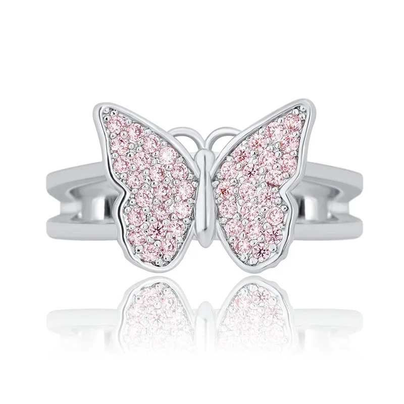 

Zciti Pink Butterfly Ring Pink Zircon Ring Opening Copper Inlaid Zircon Butterfly Ring Gift Fashion Jewelry Women Gifts