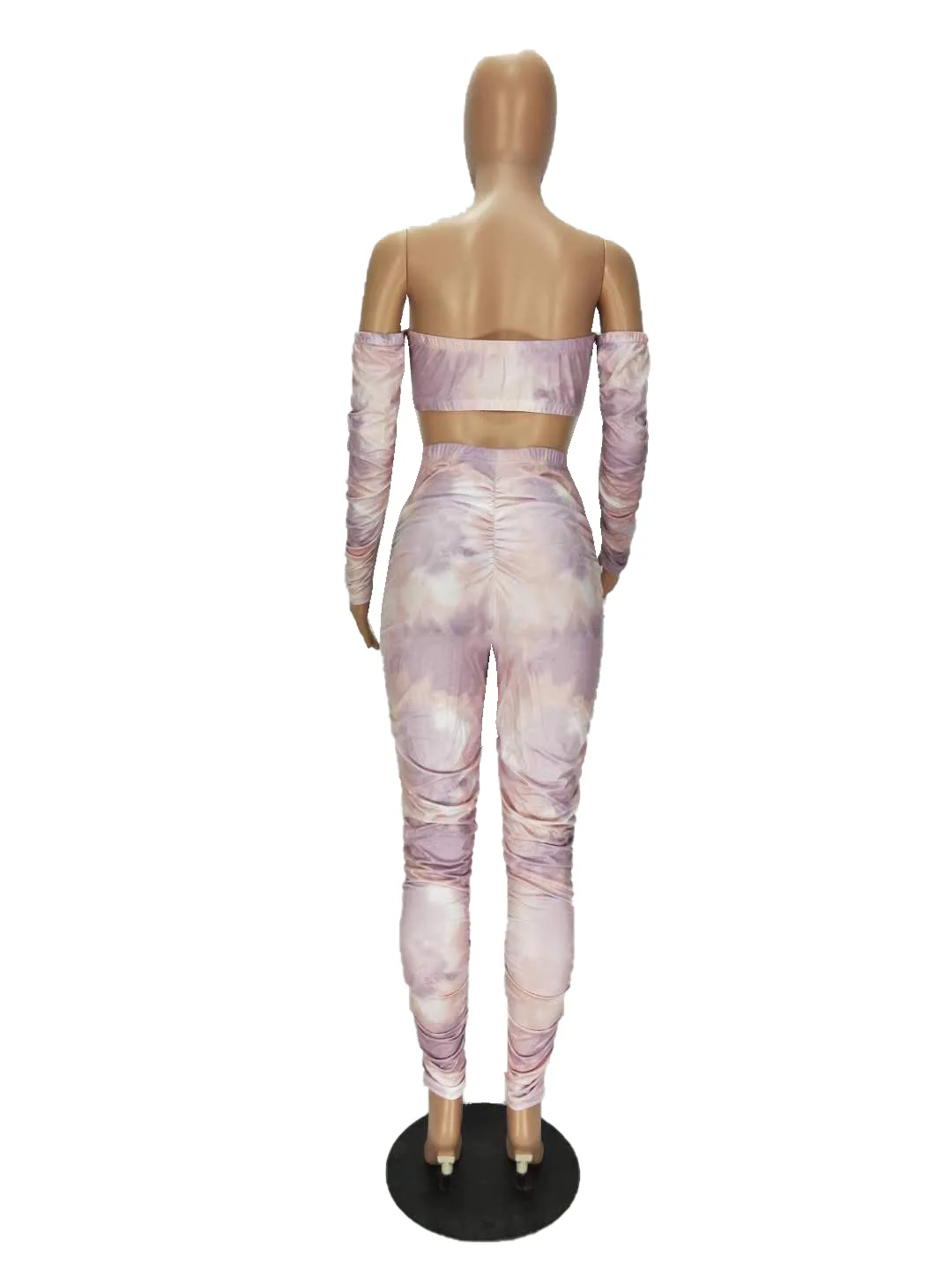 

HAOOHU Tie Dye Print Women's Set Tracksuit Long Sleeve Off Shoulder Crop Top Stacked Jogger Pants Suit Outfit 2pcs Matching Set