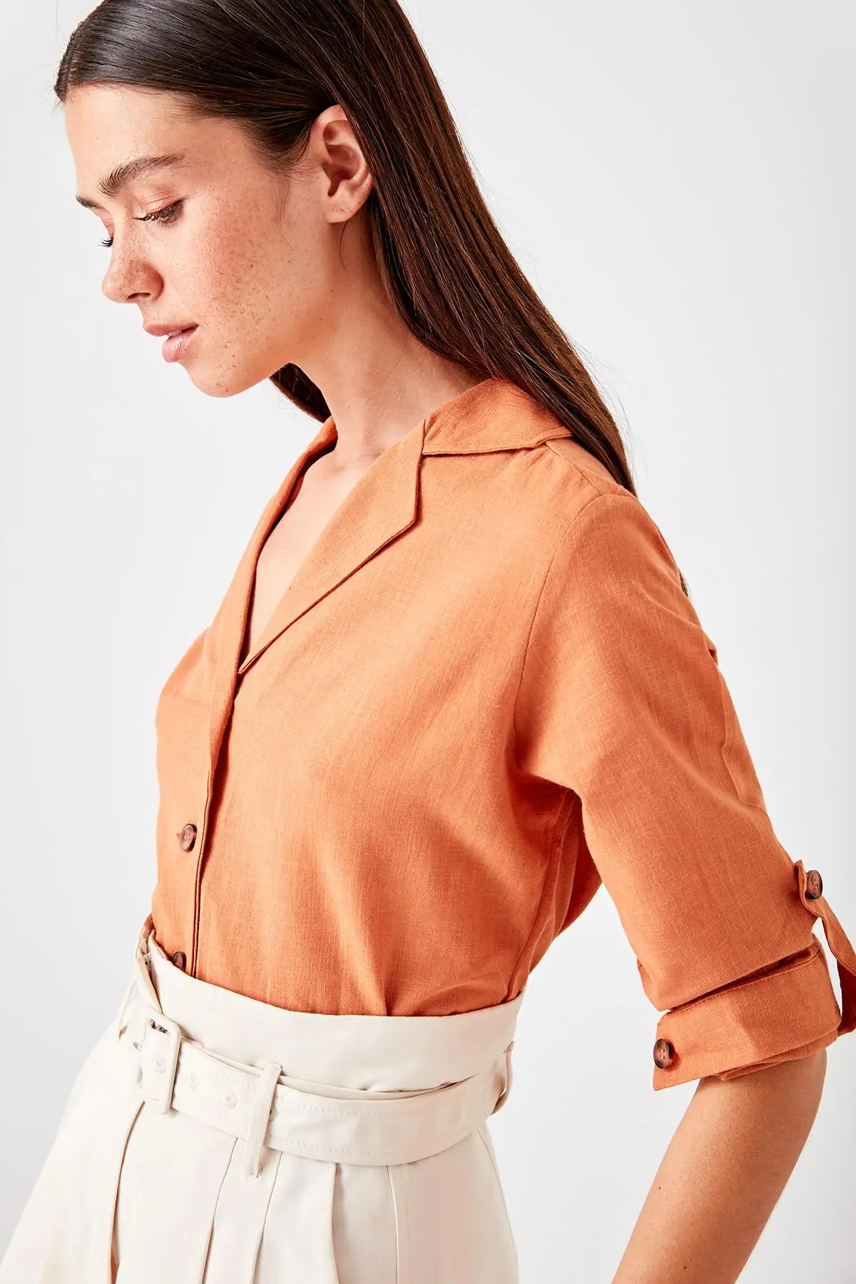 Рубашка с пуговицами Trendyol Tile Bone TWOSS19ST0197|Рубашки| |