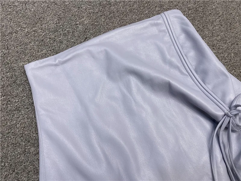 

Women's Faux Leather Mini Skirts Solid Color High Waist Split Irregular Lace-up Jupe