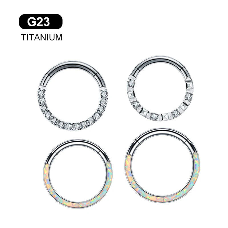 G23 Titanium Surgical Metal Septum Piercing Diamond Nose Ring Tragus Cartilage Earring Opal Zircon Clicker Hoop Body Jewelry 16G