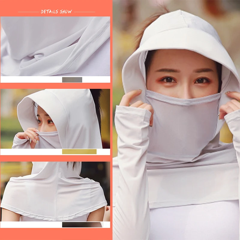 

Fashion Breathable Folding Adjustable Anti UV Covering The Shoulders Sun Hat Ice Silk Mask Cover Women Outdoors Summer Sports