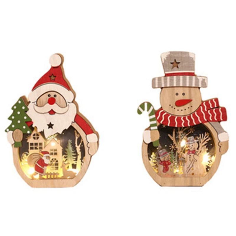 

Скандинавские деревянные настольные украшения в виде Санта-Клауса, Рождественский Снеговик, светодиодные светящиеся огни, рождественские ...