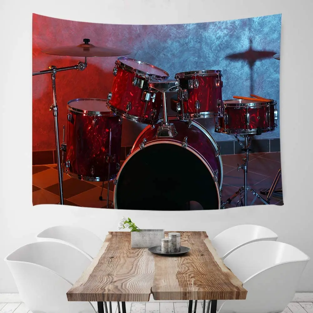 Джазовая музыкальная тема рок-н-ролла музыкальный инструмент Крутой барабан на темной сцене для концерта настенное искусство для домашнего декора.