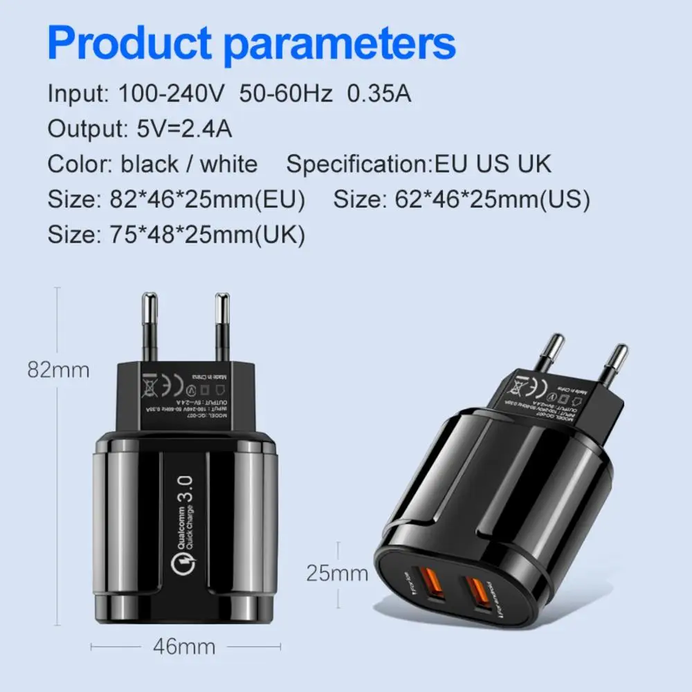 USB зарядное устройство Quick Charge 3 0 мобильный телефон сетевое быстрое для iPhone 5 6 7 8 X XS