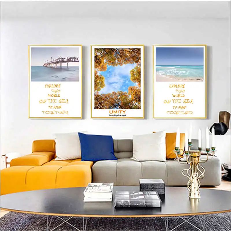 Sea and Bridge Scenery Nordic Poster Autumn Tree Cuadros Decoracion Beach Wall Pictures For Living Room Art Canvas Painting | Дом и сад