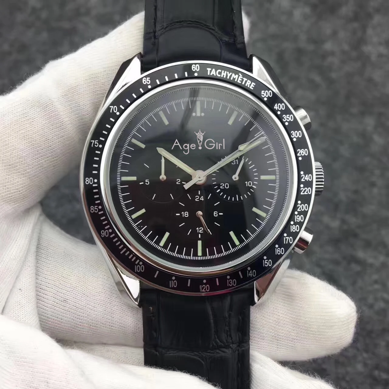 Leather Green Hand Роскошные брендовые Новые Мужские автоматические механические часы скорость светящийся черный керамический ободок кристалл сапфир Dard сторона Луны 44 мм - Цвет: Leather Green Hand