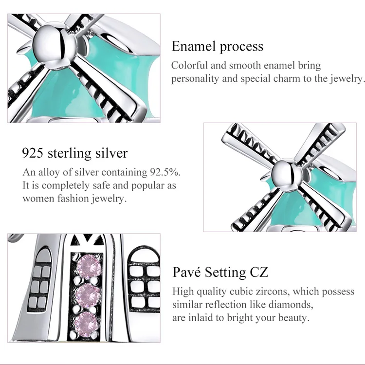 

Windmill Colorful Charm for Original women Beads Pendant Bracelet & Bangle DIY Accessory Genuine 925 Silver Bijoux