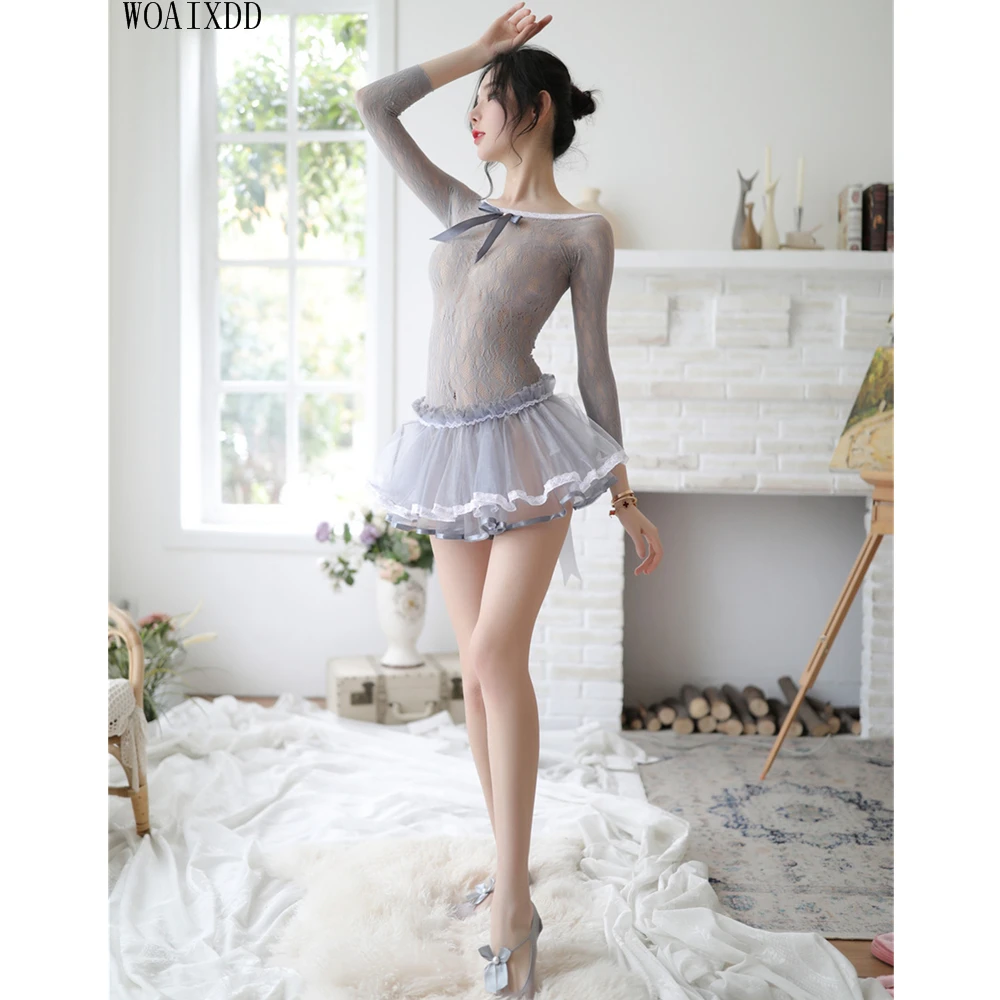 Новинка сексуальное нижнее белье горничной наряд серое кружево горячая