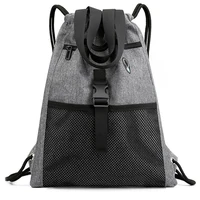drawstring bag gym with pockets sports sack with handle drawstring backpack travel for men women grey