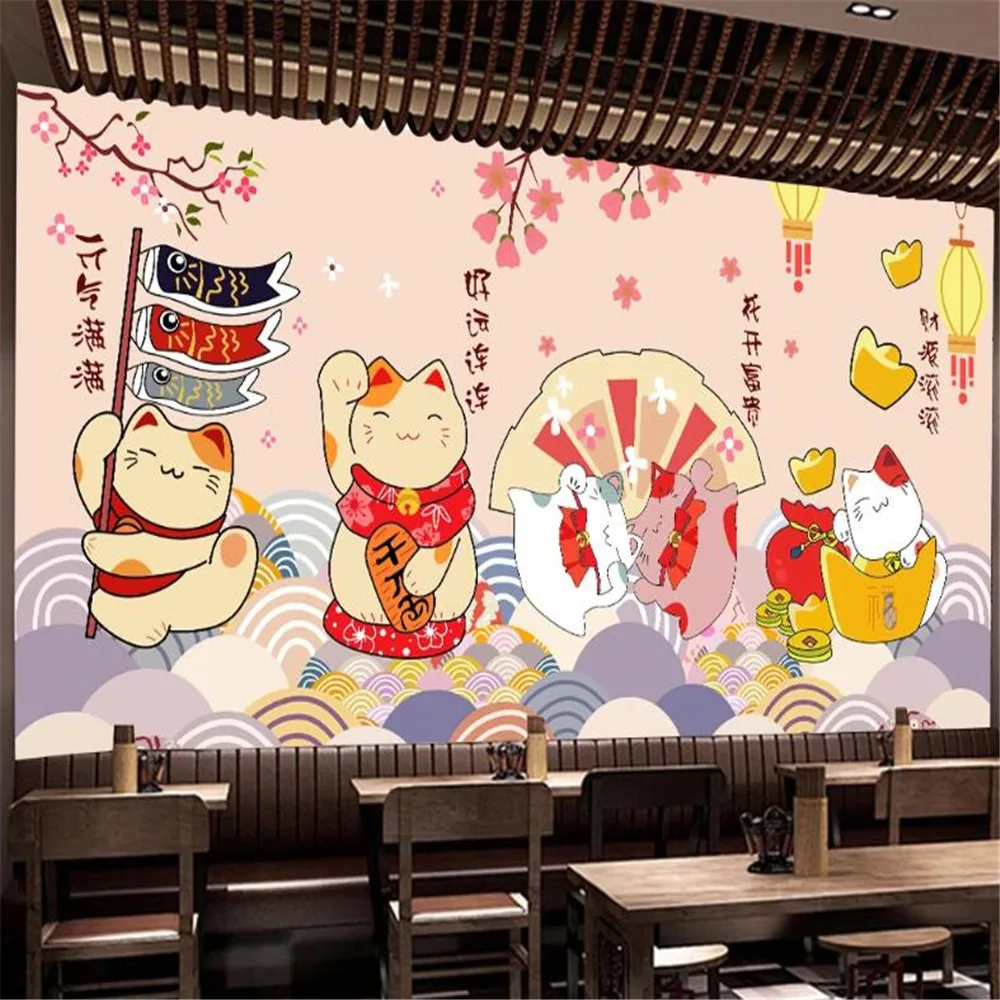 Milofi ручная роспись lucky cat Японский Суши Японская еда суши Ресторан фоновая стена |