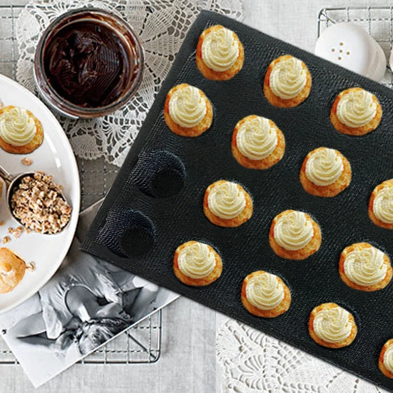 Molde de silicona de 20 agujeros para pasteles, Mini Pizza, modelo redondo, pan, hamburguesa, bandeja antiadherente para hornear, herramienta CNIM caliente-5