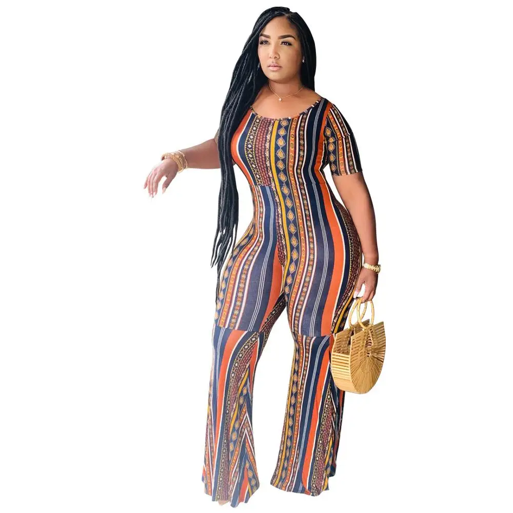 Женский полосатый комбинезон Adogirl с принтом коротким рукавом и круглым вырезом